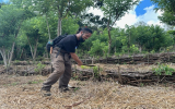 圃場で作業を行う隊員